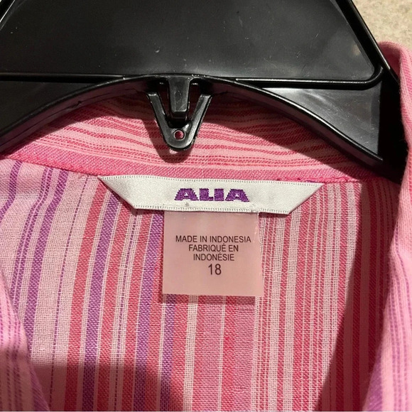 ALIA Women NWT Missy Sz 18 3/4 Sleeve Button Front Collared Career Shirt Stripes - Picture 3 of 11